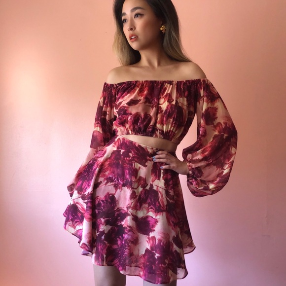 For Love And Lemons Other - For Love & Lemons Floral Crop Mini Skirt Set